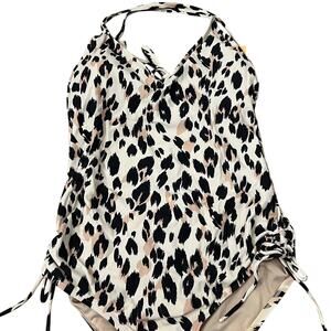 Kona Sol Women's Leopard Animal Print One Piece Swimsuit - Size Medium - NWT